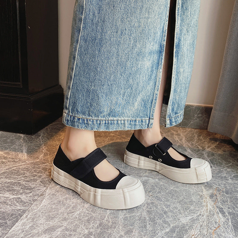 Women's Velcro White Board Mary Jane Large Small Canvas Shoes