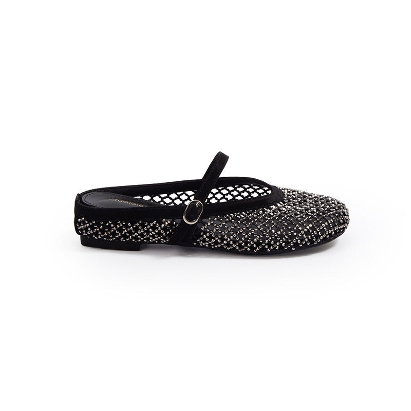 Women's Sheepskin Rhinestone Fishnet Pumps With Mary Women's Fashion Shoes