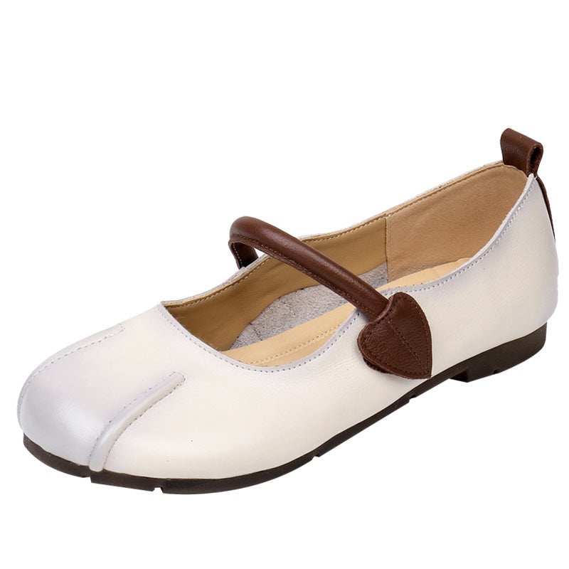 Women's Cowhide Soft Sole Buckle Square Head Authentic Comfortable Casual Shoes