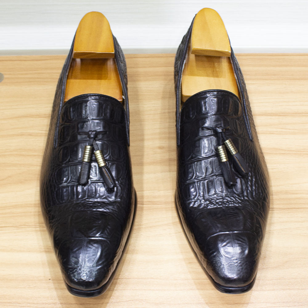 Men's Italian Handmade Business Authentic Tassel Male Crocodile Leather Shoes