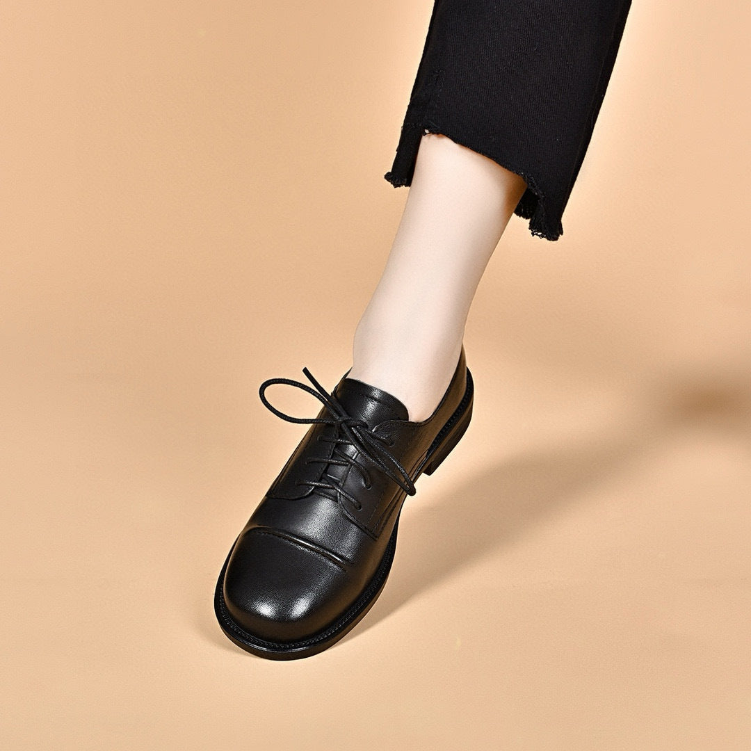 Women's British Style Flat Top Layer Cowhide Loafers