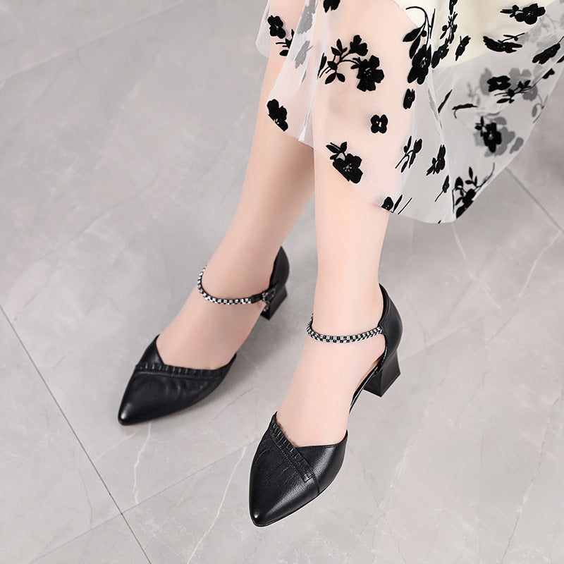 Women's Summer Pointed Chunky Plus Size Hollow Heels