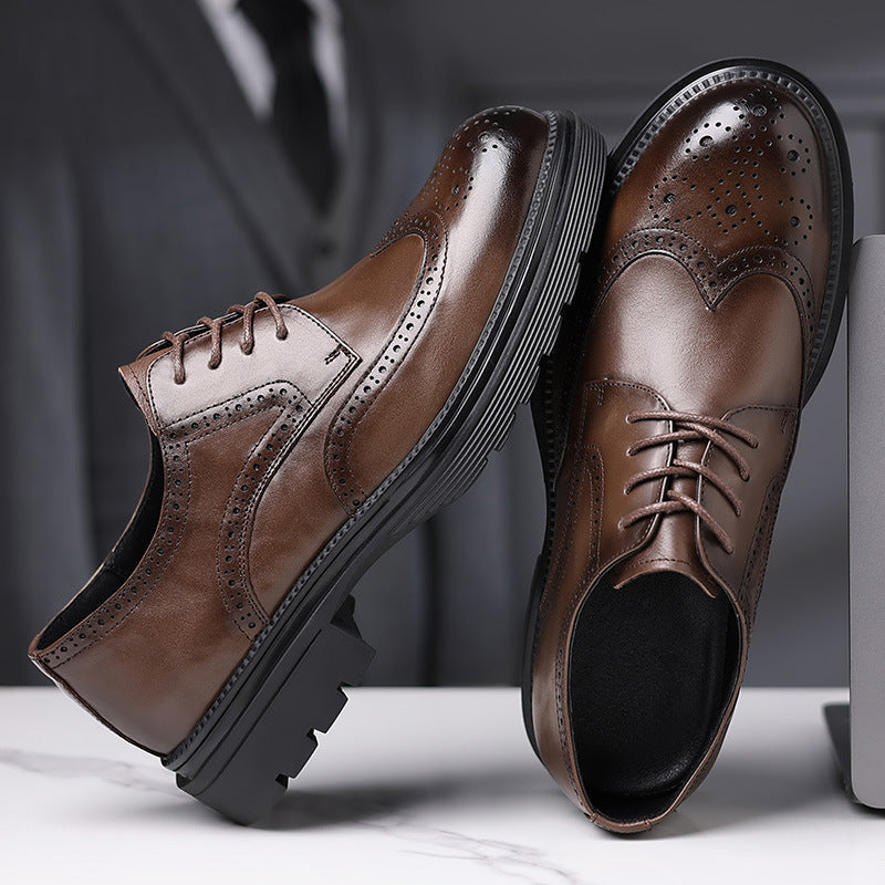 Men's Genuine Formal Brogue High-grade British Style Platform Suit Large Men's Business Leather Shoes