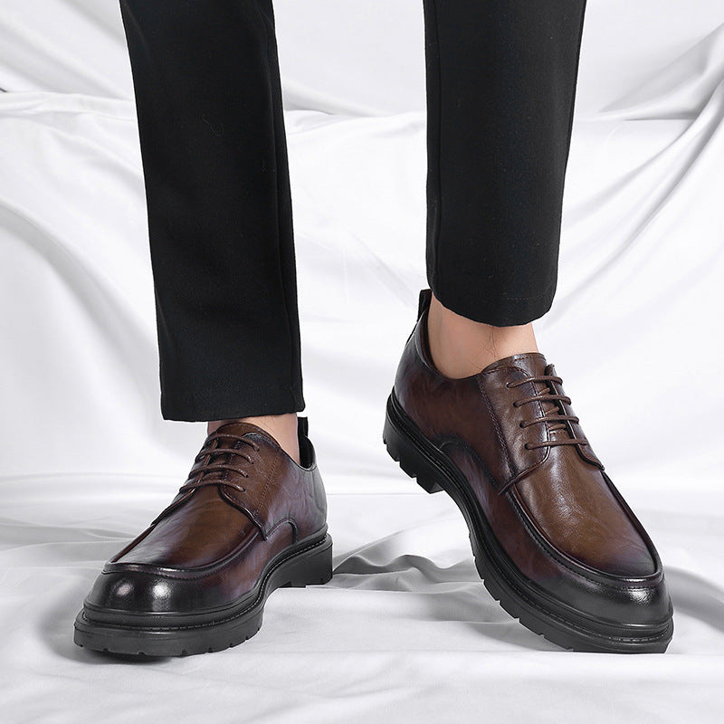 Men's Green Breathable Platform Soft Business Formal Men's Casual Leather Shoes