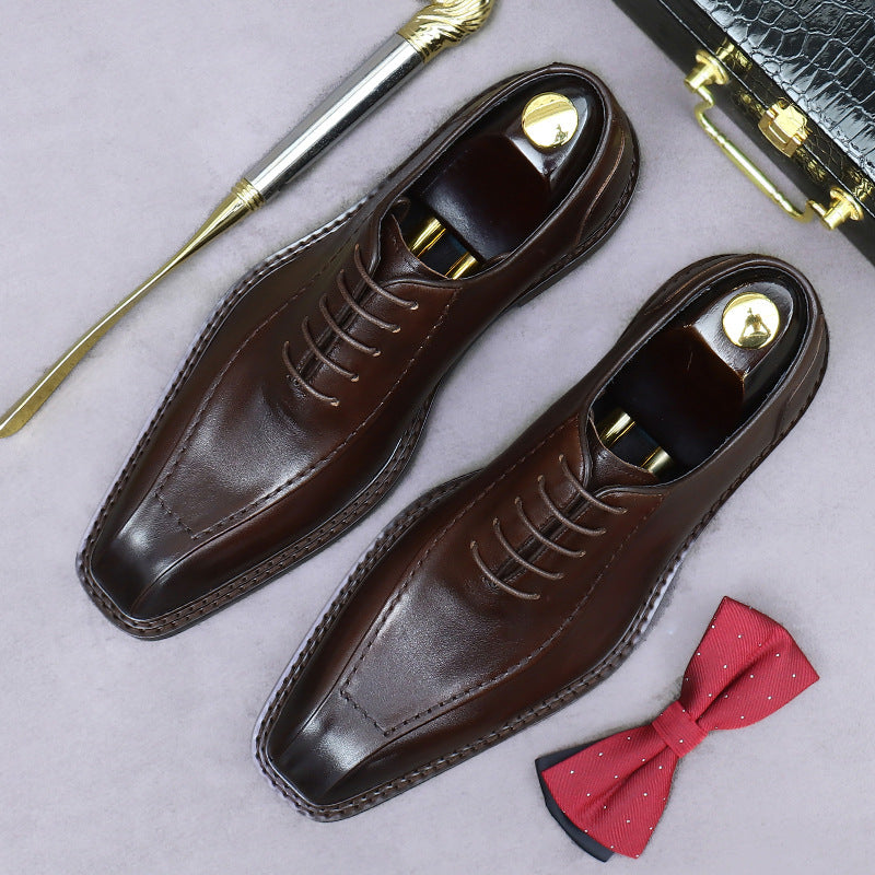 Men's Bridegroom Wedding Genuine Formal British Trend Cowhide Leather Shoes