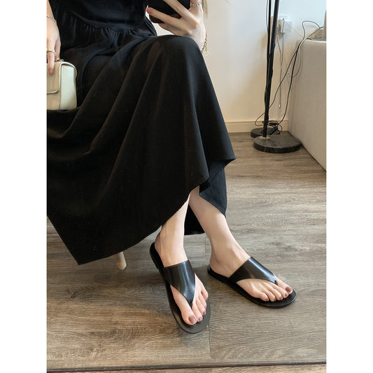 Women's White Two-color Texture Triangle Concise Genuine Sandals