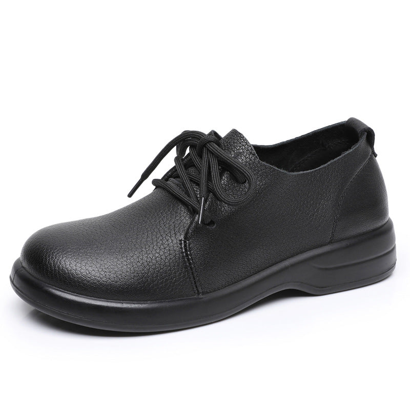 Women's Spring Comfortable Soft Sheepskin Chinese Style Bottom Lace Up Round Women's Casual Shoes