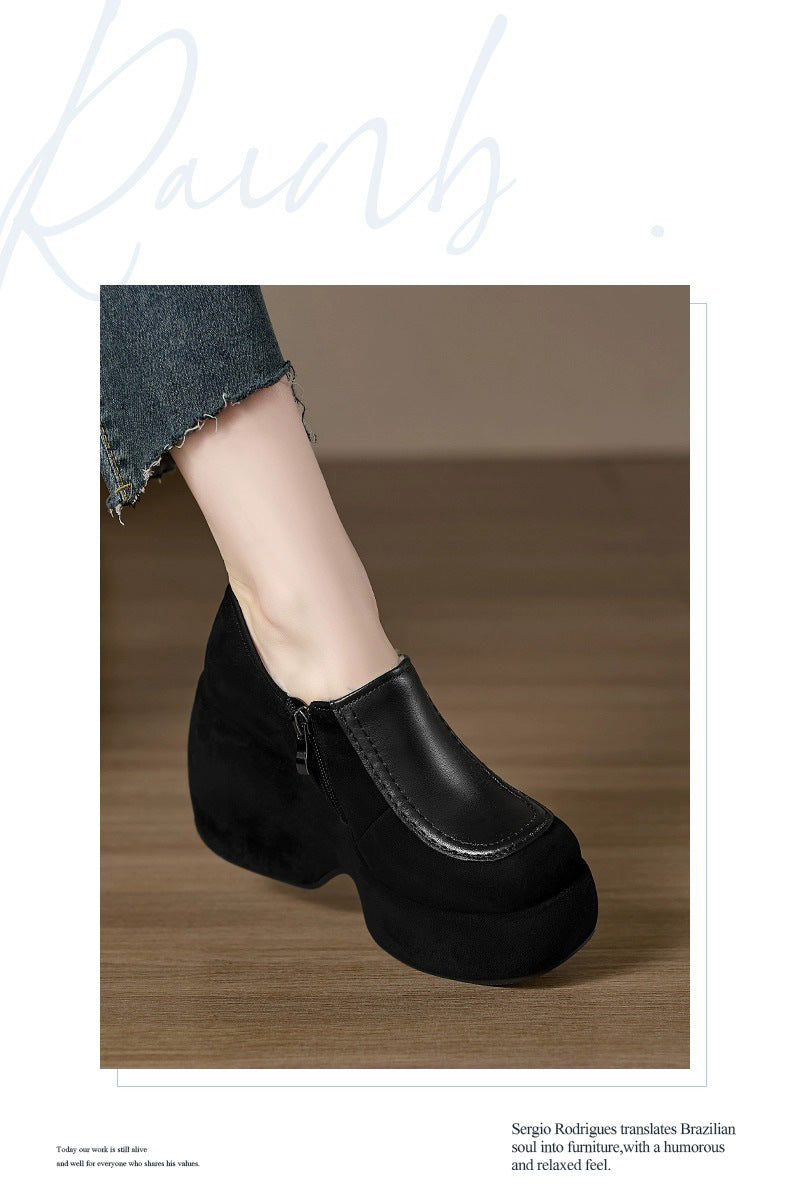 Wedge Round Toe Small Height Increasing Loafers