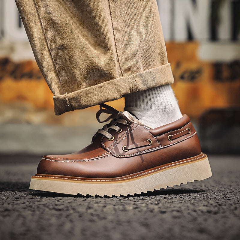 Men's Style Platform Height Increasing Martin Retro British Leather Shoes