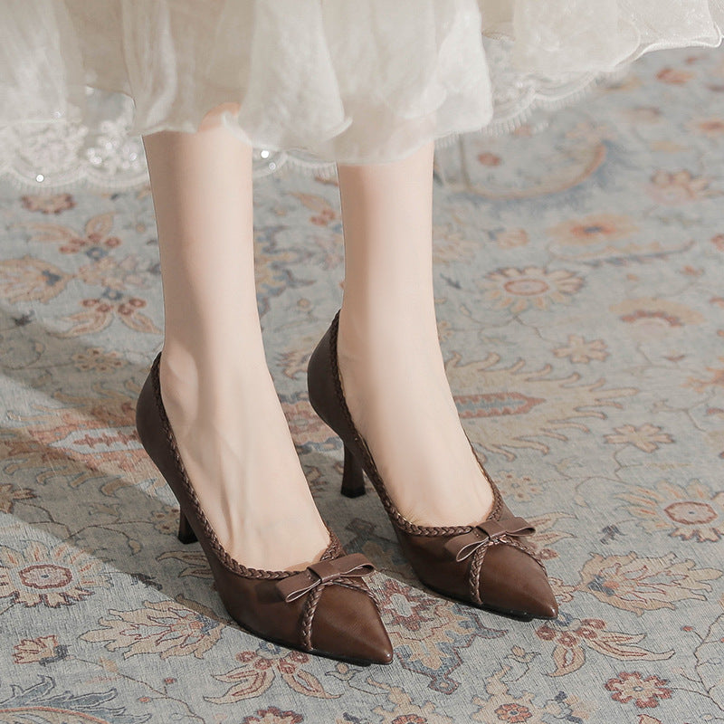 Women's Design Fine Pointed Intellectual Mature High Woven Commuting Women's Fashion Shoes