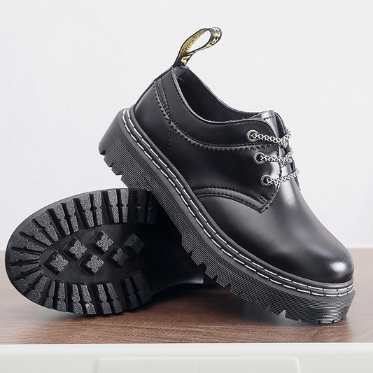 Thick Bottom Holes Martin Female Low-cut Genuine Leather Shoes