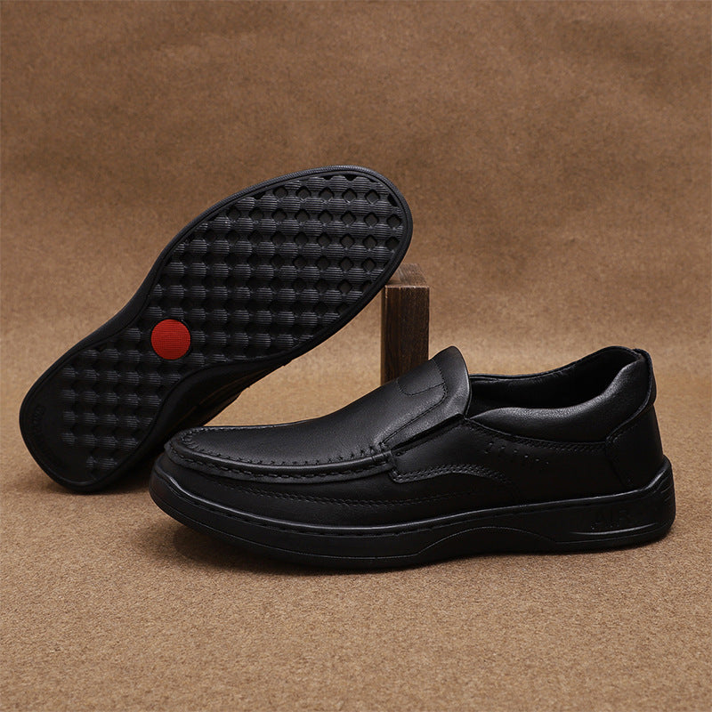 Men's Soft Leisure Slip On First Layer Cowhide Autumn Sleeve Wire Men's Business Leather Shoes