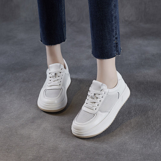 Women's Mesh White Breathable Platform Board Casual Shoes