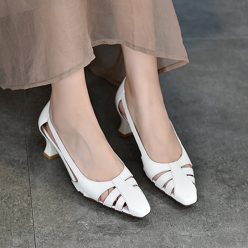 Women's Two Pairs Of Genuine Summer Pointed Sheepskin Are Heels