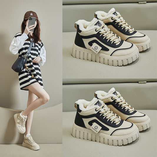 Style Fleece-lined High Top White Female Casual Shoes