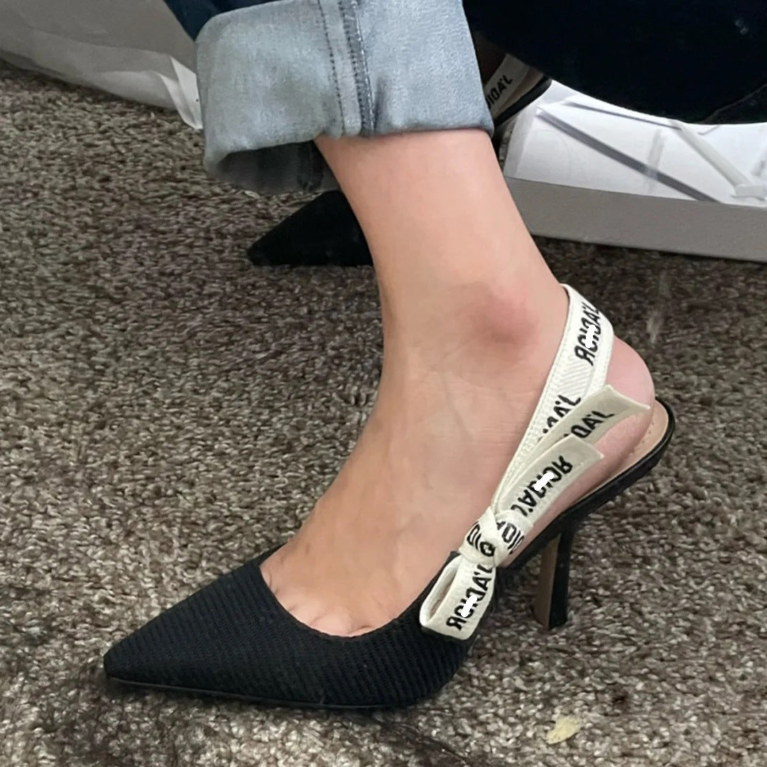 Women's Summer Bow Pointed Shallow Mouth Backstrap Heels