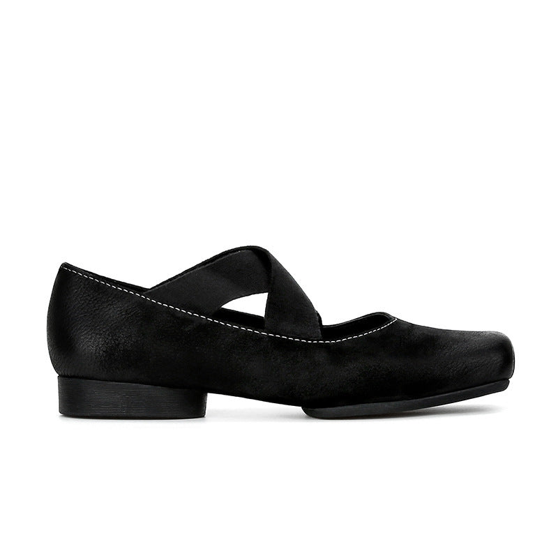 Women's Pig Nose Retro Distressed Cross Strap Women's Shoes