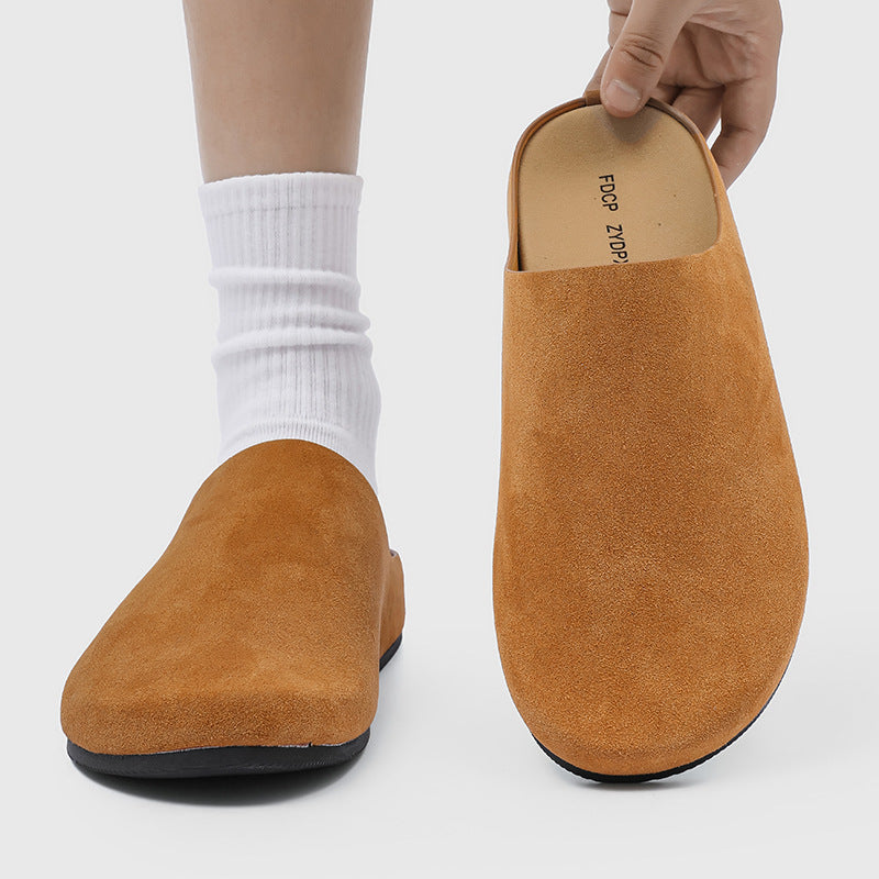 Men's Niche Style Slip-on Flat Toe Box Half Simple Leisure Men's Casual Leather Shoes