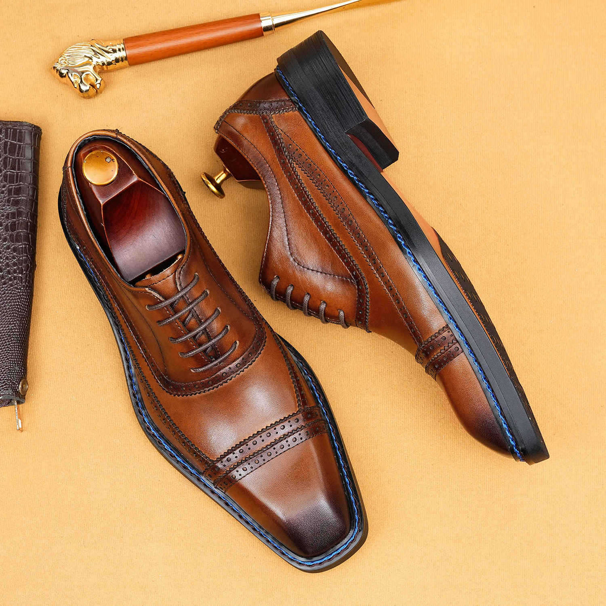 Men's Brogue Formal Wear Norwegian Seam Square Leather Shoes