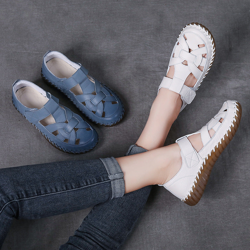Women's Layer Cowhide Hollow Out Soft Bottom Sandals