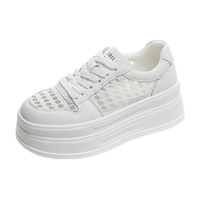 Women's Hollow Out White Autumn Lightweight Platform Mesh Women's Casual Shoes