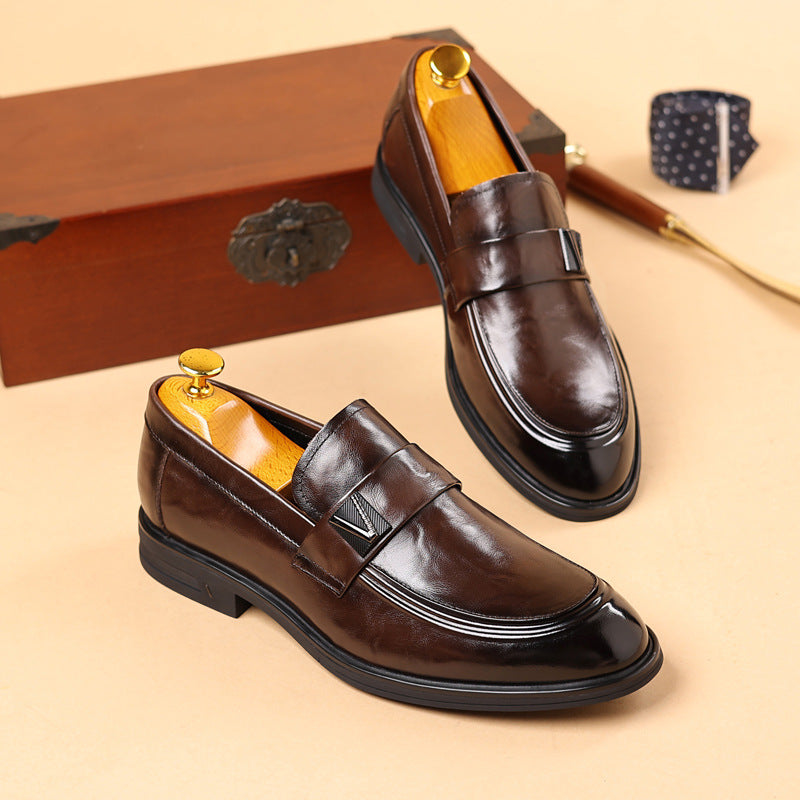 Men's First Layer Cowhide Genuine Pointed Formal Fashion Men's Business Leather Shoes