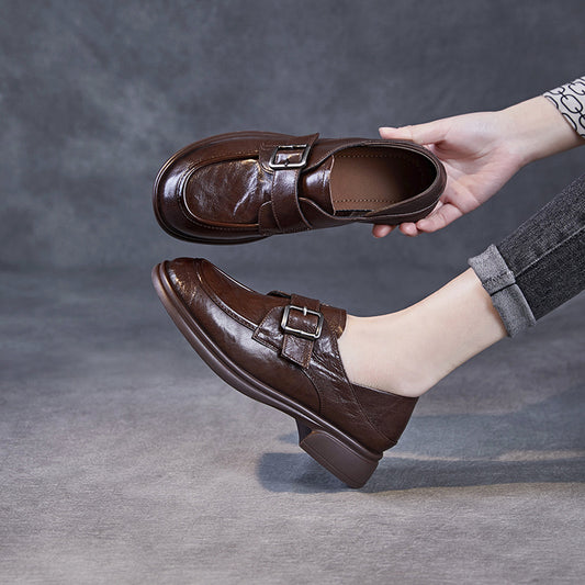 Women's Sheepskin Hand-held Spring Retro Buckle Commuter Leather Shoes