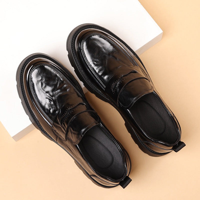Men's Genuine Cattlehide Surface Business Slip-on Round Leather Shoes
