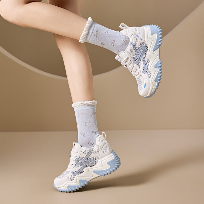 Women's Platform Mesh Surface Dad Korean Rhinestone Sneakers
