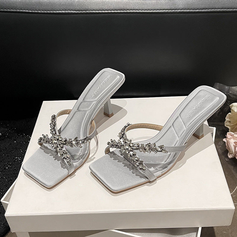 Women's Simple Temperament Square Toe Open High Outer Heels