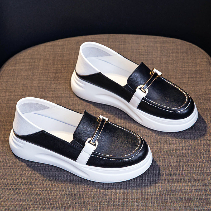 Women's White Spring Thick Bottom Two-way Wear One Pedal Heightened Single Women's Casual Shoes