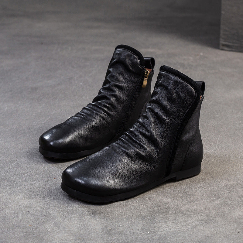 Women's Flat Soft Top Layer Cowhide Classic Boots