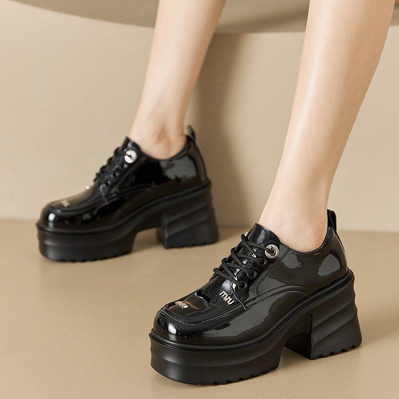 Women's Black Thick-soled Small Height Increasing Insole Loafers