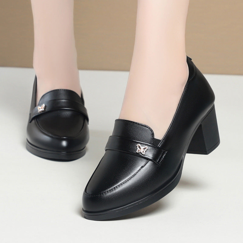 Women's High Mother Genuine Soft Bottom Black Chunky Women's Shoes
