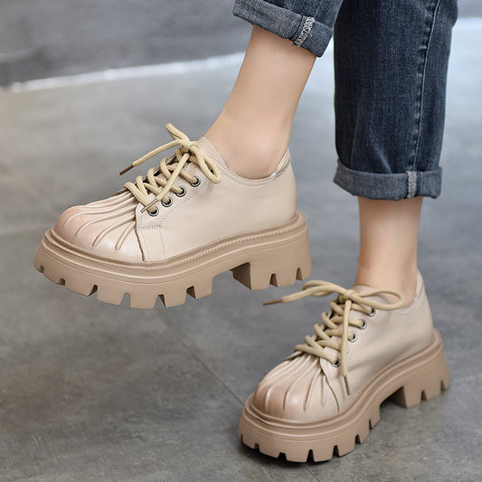 Women's First Layer Cowhide Lightweight Platform Lace Casual Shoes