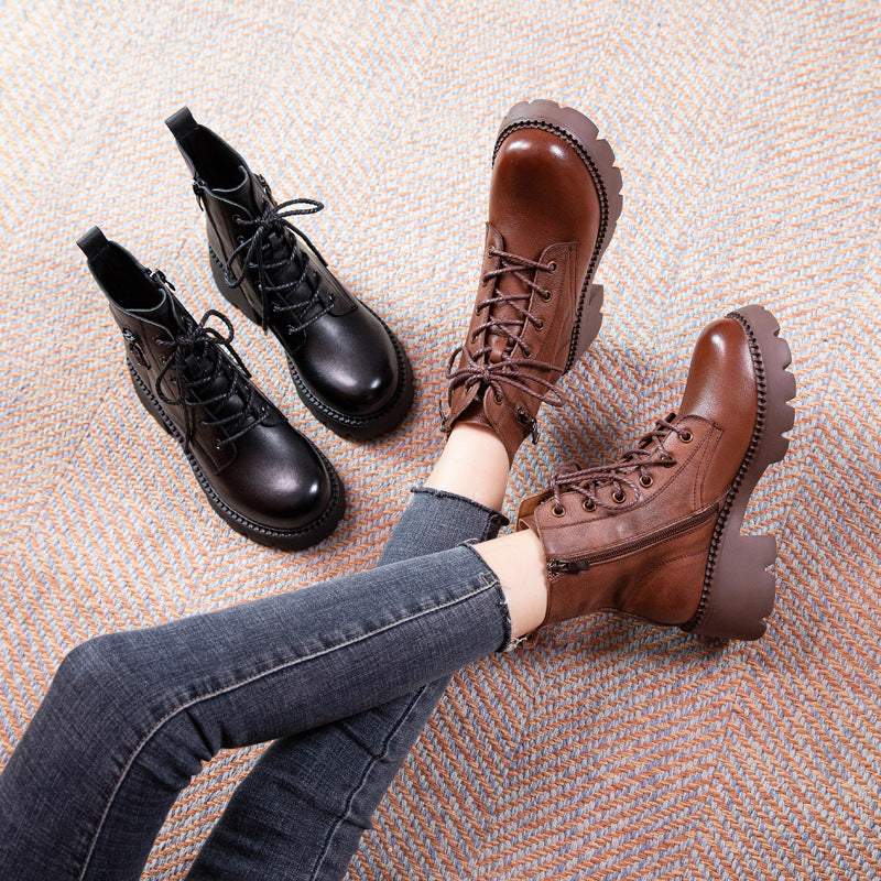 Women's Layer Cowhide Platform Martin Genuine Winter Boots