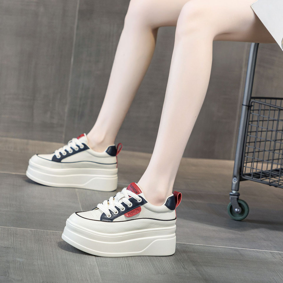 Women's White Inner Height Increasing Board Platform Women's Casual Shoes