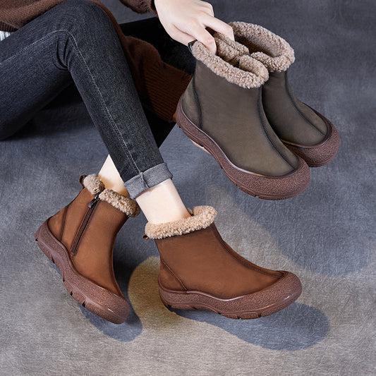 Women's Layer Cowhide Solid Color Platform Ankle Snow Boots