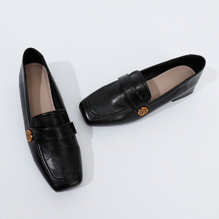 Retro Easy Matching Square Toe Chunky Mom Mid Slip-on Loafers