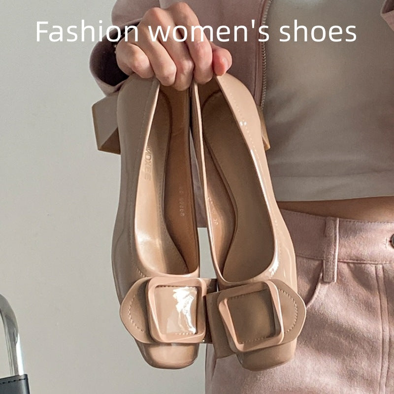 Square Toe Nude Color With Skirt Chunky Pumps Female Women's Shoes