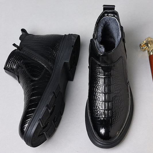 Men's Winter Warm Genuine Business Cotton Crocodile Men's Shoes