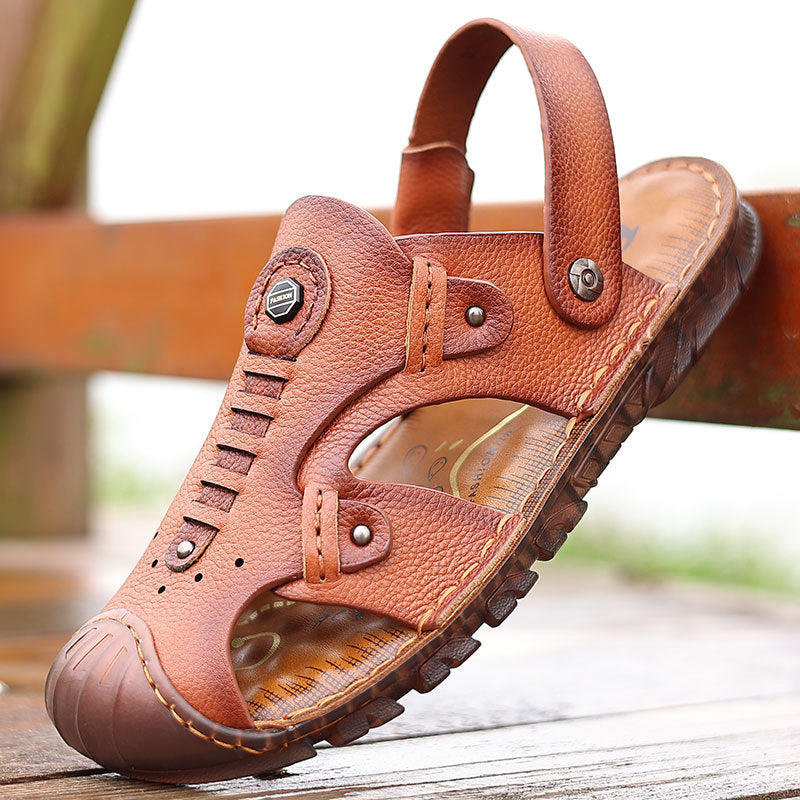 Men's Cowhide Closed Toe Two-way Breathable Genuine Beach Sandals