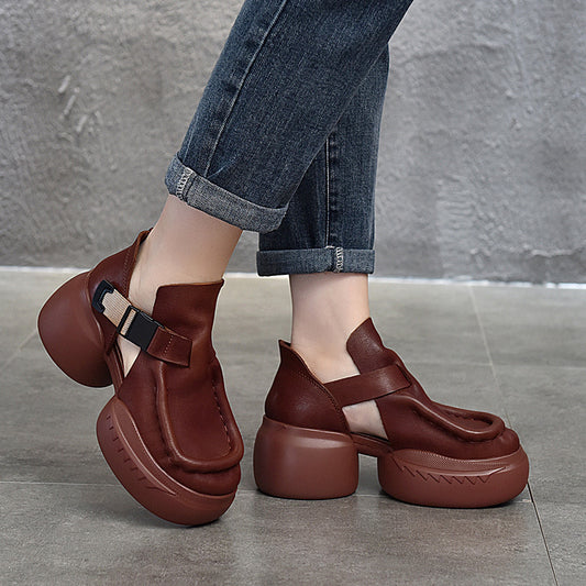 Layer Cowhide Vintage Summer Thick Bottom Waterproof Platform Closed Sandals