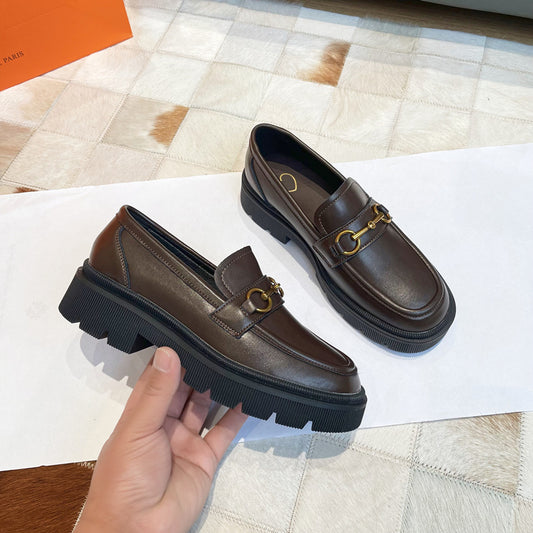 Women's Genuine Platform Spring Stylish British Style Leather Shoes