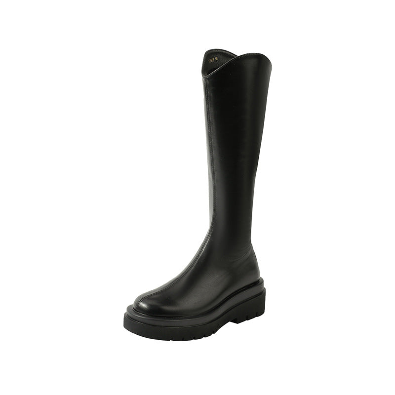 Women's Zipper Slimming Height Increasing Insole Below The Knee High Boots