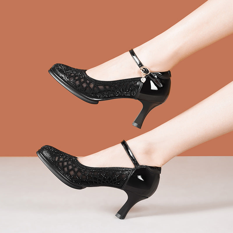 Women's Cheongsam Catwalk Dance Show Buckle Rhinestone Heels