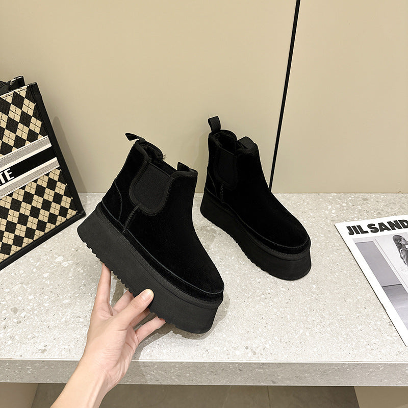 Women's Fleece-lined Thick Chelsea Platform Fashion Short Snow Boots