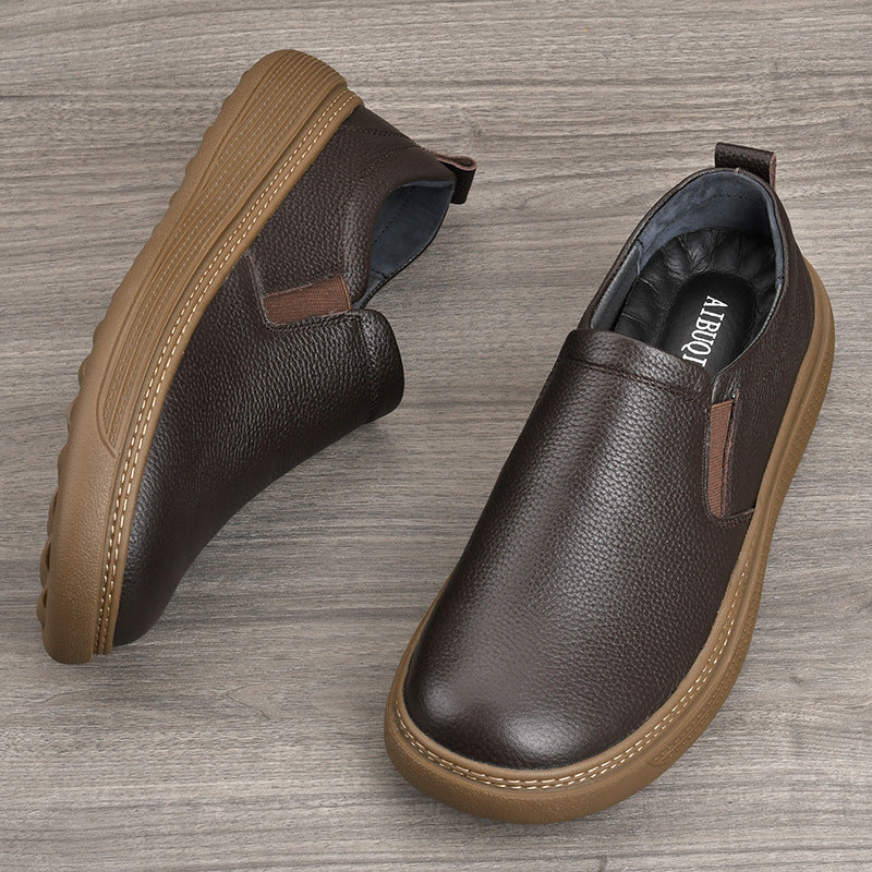 Men's Cowhide Handmade Breathable Soft Bottom Slip-on Leather Shoes