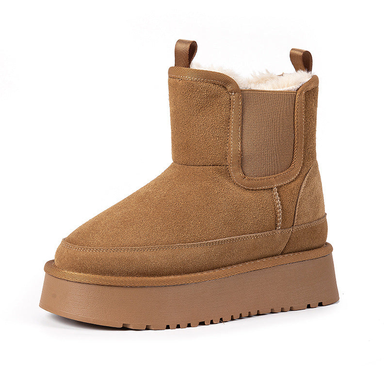 Women's Integrated Hidden Platform Muffin Cotton Real With Fleece Snow Boots