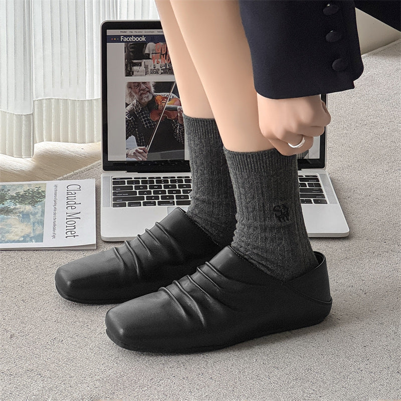Square Head Derby Closed Toe High Sense Leather Shoes